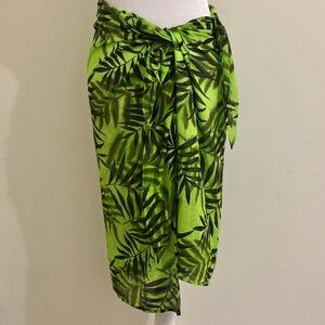 Baja Blue Bright Green Black Tropical Leaf Stretchy Beach Coverup Sarong Wrap
